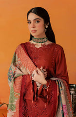Nureh Bazar Unstitched Embroidered  Leather Peach With Woolen Shawal 3 Piece - NRBZLPW-292- Winter Collection