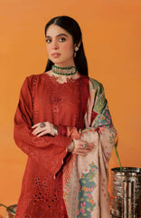 Nureh Bazar Unstitched Embroidered  Leather Peach With Woolen Shawal 3 Piece - NRBZLPW-292- Winter Collection