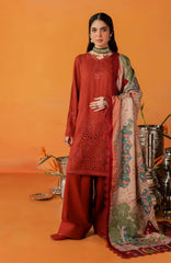 Nureh Bazar Unstitched Embroidered  Leather Peach With Woolen Shawal 3 Piece - NRBZLPW-292- Winter Collection
