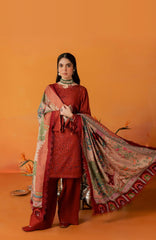 Nureh Bazar Unstitched Embroidered  Leather Peach With Woolen Shawal 3 Piece - NRBZLPW-292- Winter Collection