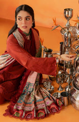 Nureh Bazar Unstitched Embroidered  Leather Peach With Woolen Shawal 3 Piece - NRBZLPW-292- Winter Collection