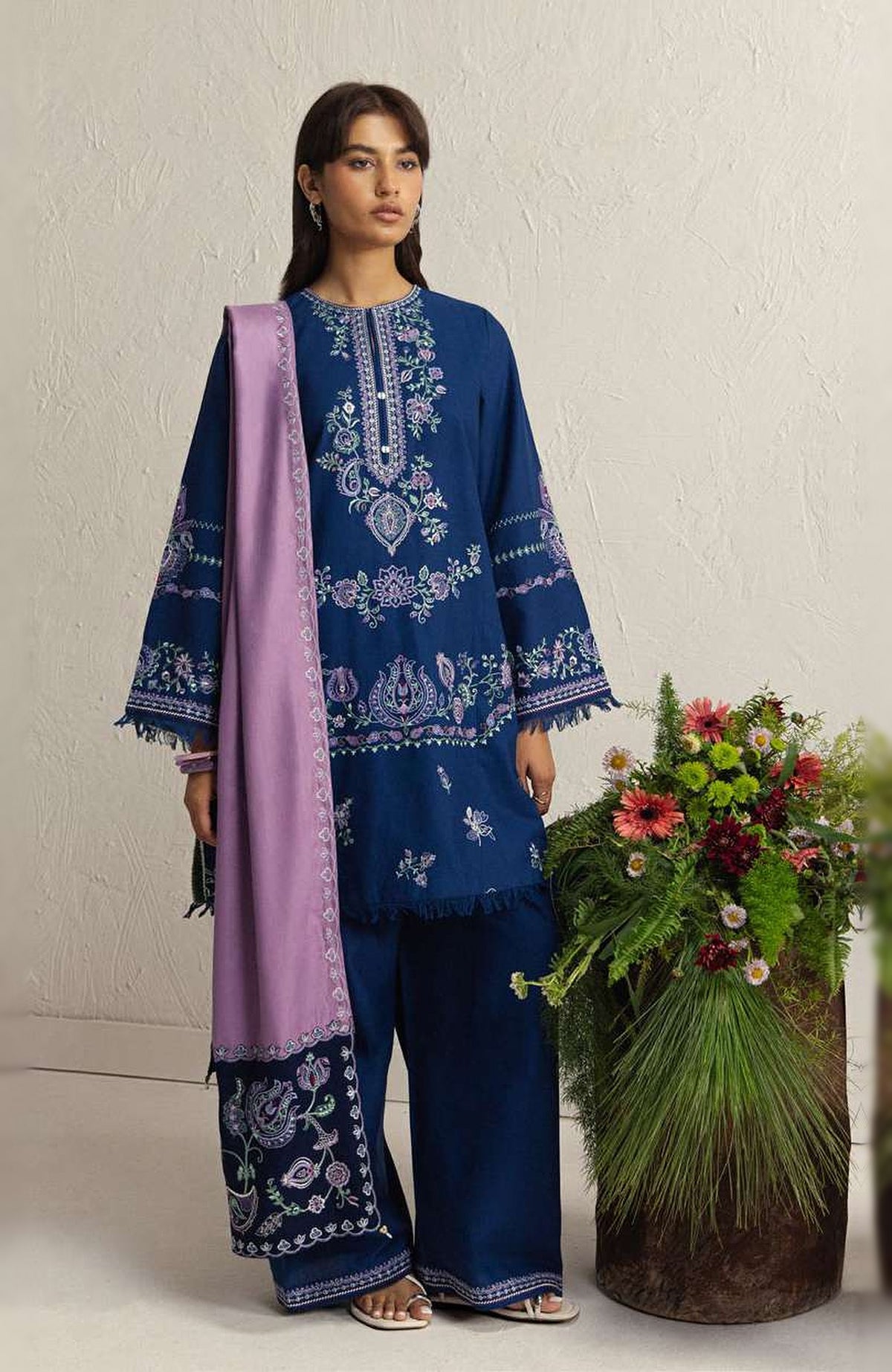 Coco  By Zara Shahjahan Unstitched Khaddar Embroidered 3 Piece Suit - CCZSKRDW-4A- NEELAM- Winter Collection