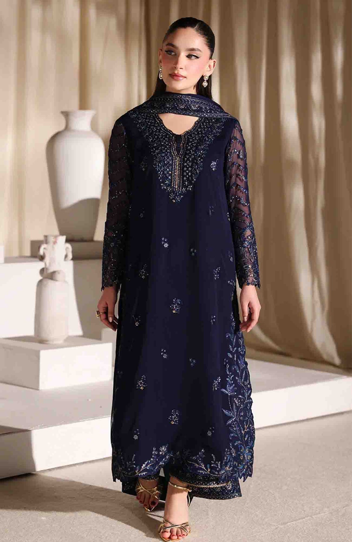 Luxe By Azure Unstitched Chiffon Embroidered 3 Piece Suit  - AZLUXL- 172- Nova Night  - Summer Collection