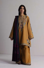 Coco  By Zara Shahjahan Unstitched Khaddar Embroidered 3 Piece Suit - CCZSKRDW-2A- OCHRE- Winter Collection
