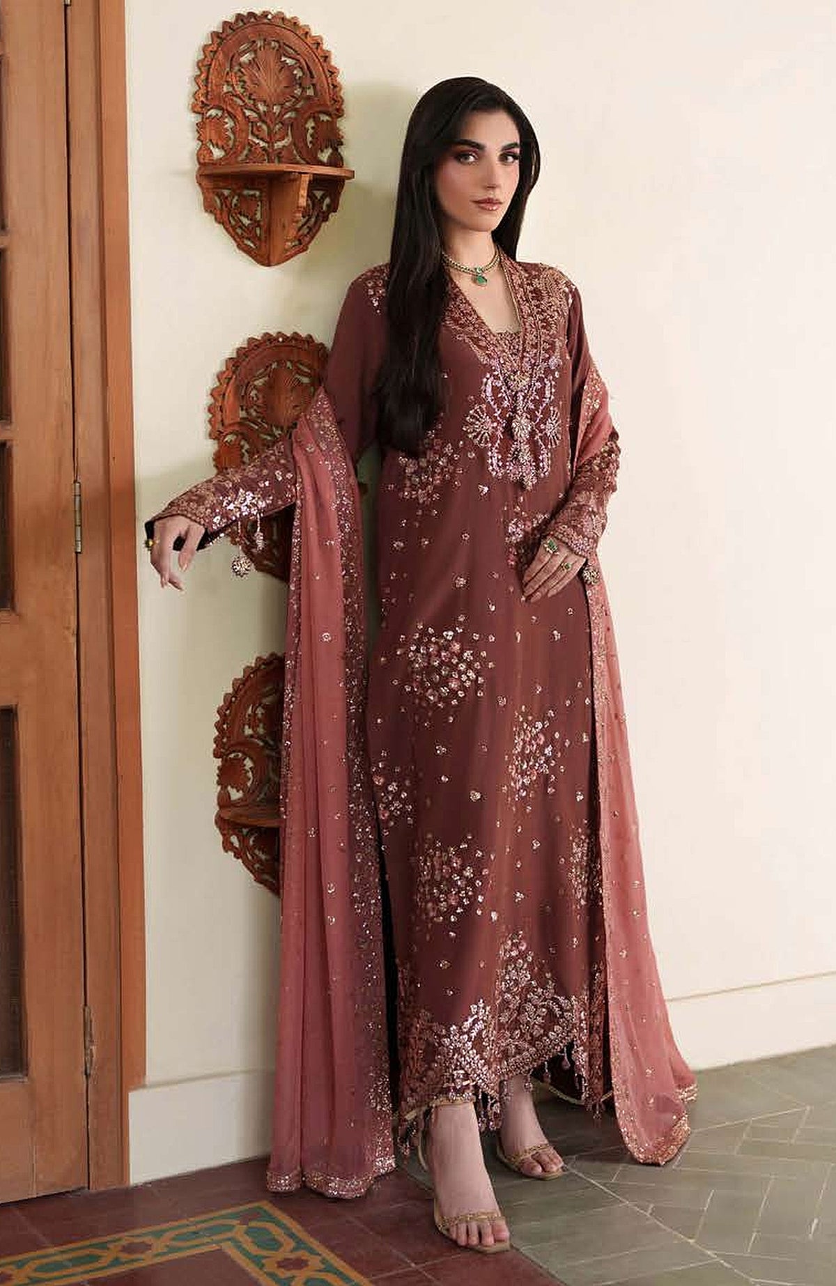 Mahenoor by Roheenaz Unstitched  Raw Silk Embroidered  3 Piece Suit - RHNMNRF01- Zarnish- Festive Collection
