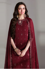 Ensembles By Azure Unstitched Chiffon Embroidered 3 Piece Suit - AZRENSM5- RUBY ROGUE - Festive Collection