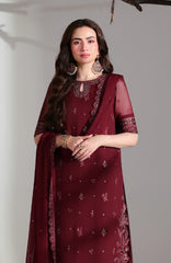 Ensembles By Azure Unstitched Chiffon Embroidered 3 Piece Suit - AZRENSM5- RUBY ROGUE - Festive Collection
