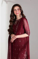 Ensembles By Azure Unstitched Chiffon Embroidered 3 Piece Suit - AZRENSM5- RUBY ROGUE - Festive Collection