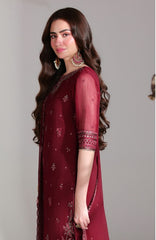 Ensembles By Azure Unstitched Chiffon Embroidered 3 Piece Suit - AZRENSM5- RUBY ROGUE - Festive Collection