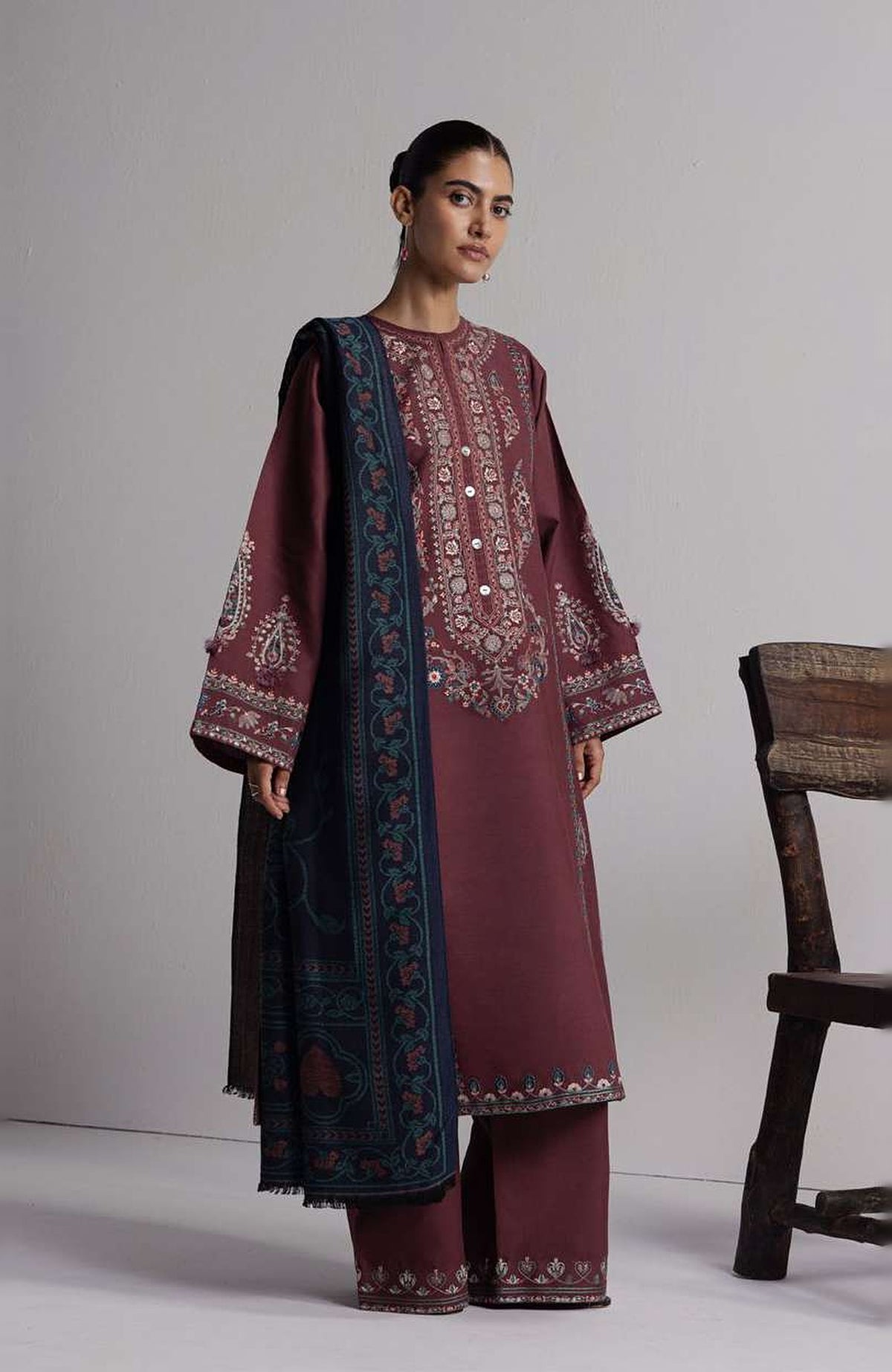 Coco  By Zara Shahjahan Unstitched Khaddar Embroidered 3 Piece Suit - CCZSKRDW-1A- SARD- Winter Collection