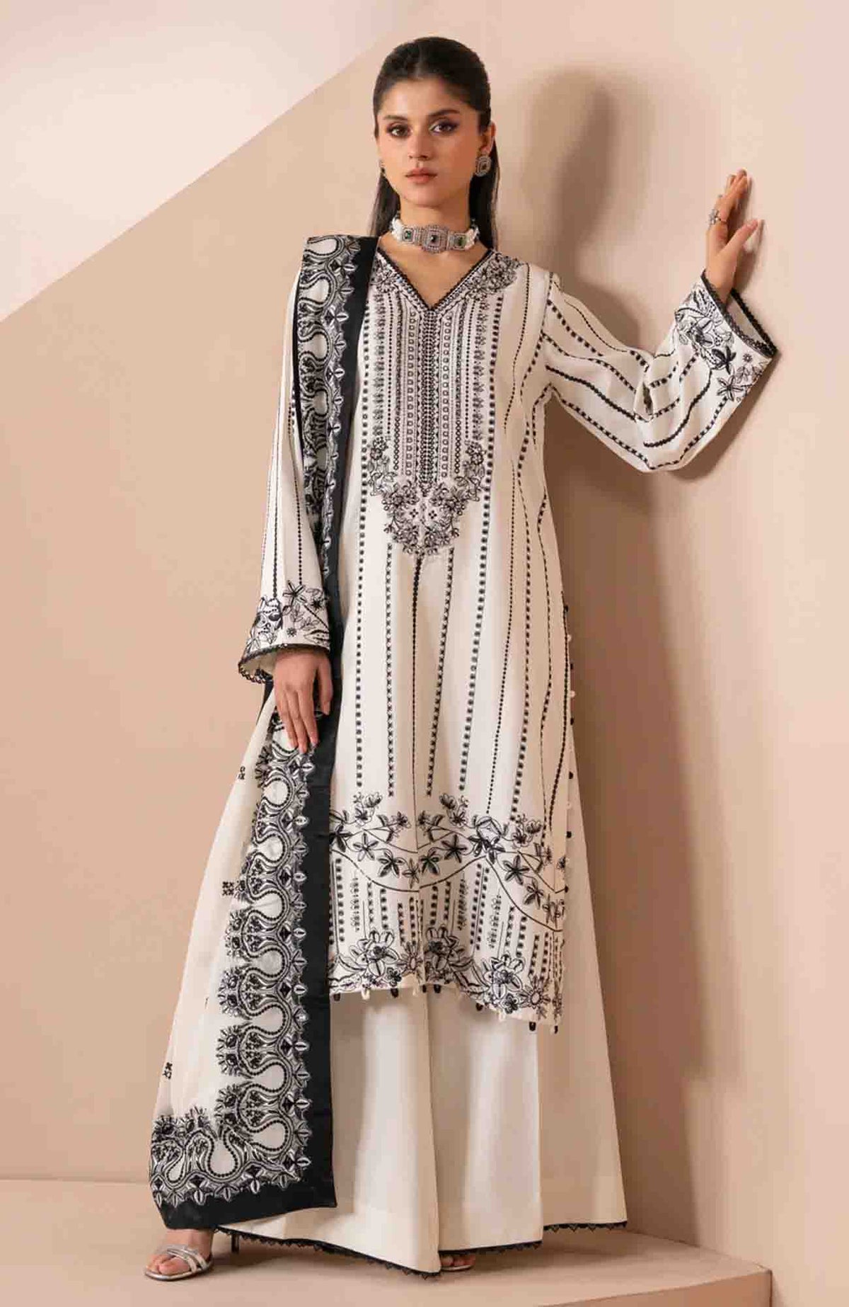Zaeva By Xenia Unstitched Raw Silk Embroidered 3 Piece Suit- XNZVAF-05- OMAVI -Formal Collection