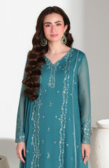 Ensembles By Azure Unstitched Chiffon Embroidered 3 Piece Suit - AZRENSM10- TEAL AFFAIR - Festive Collection
