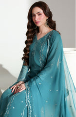 Ensembles By Azure Unstitched Chiffon Embroidered 3 Piece Suit - AZRENSM10- TEAL AFFAIR - Festive Collection
