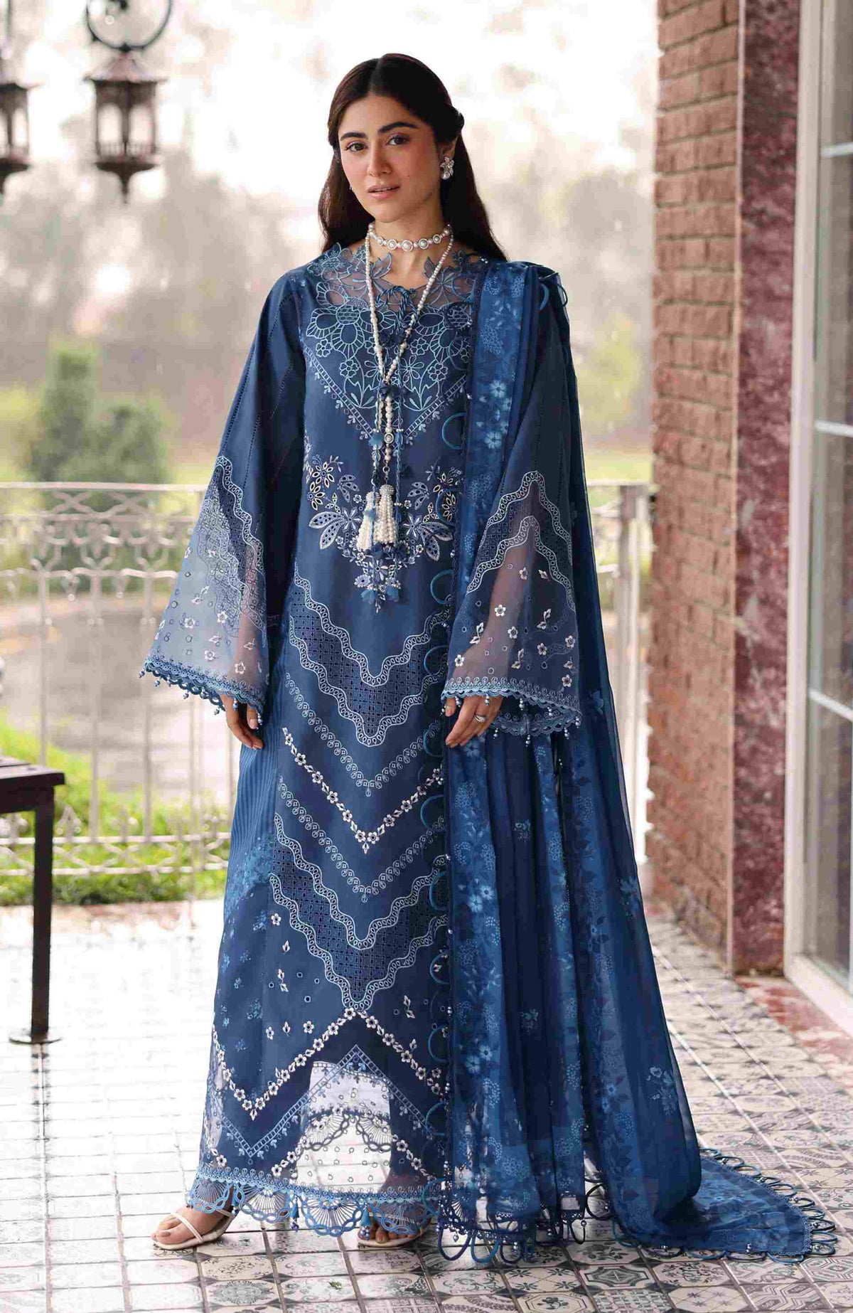 Eid Edit By Sardinia Unstitched Lawn Embroidered 3 Piece Suit -SRDEDL-06- Terrace Blue- Summer Collection