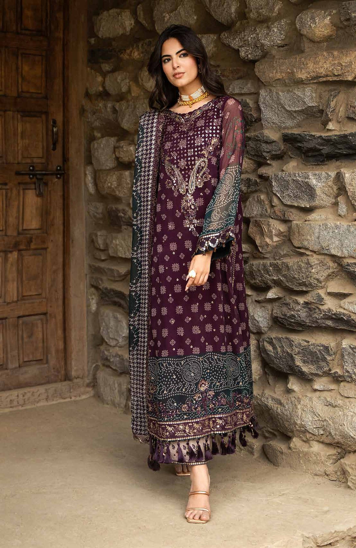 Vasal Vol II  by Charizma Unstitched Embroidered Chiffon 4 Piece Suit- CHZVSL-12 - Festive Collection
