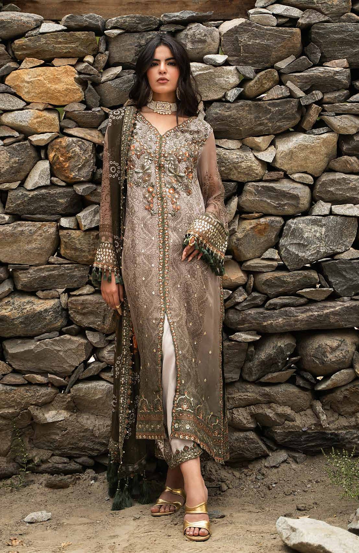 Vasal Vol II  by Charizma Unstitched Embroidered Chiffon 4 Piece Suit- CHZVSL-13 - Festive Collection