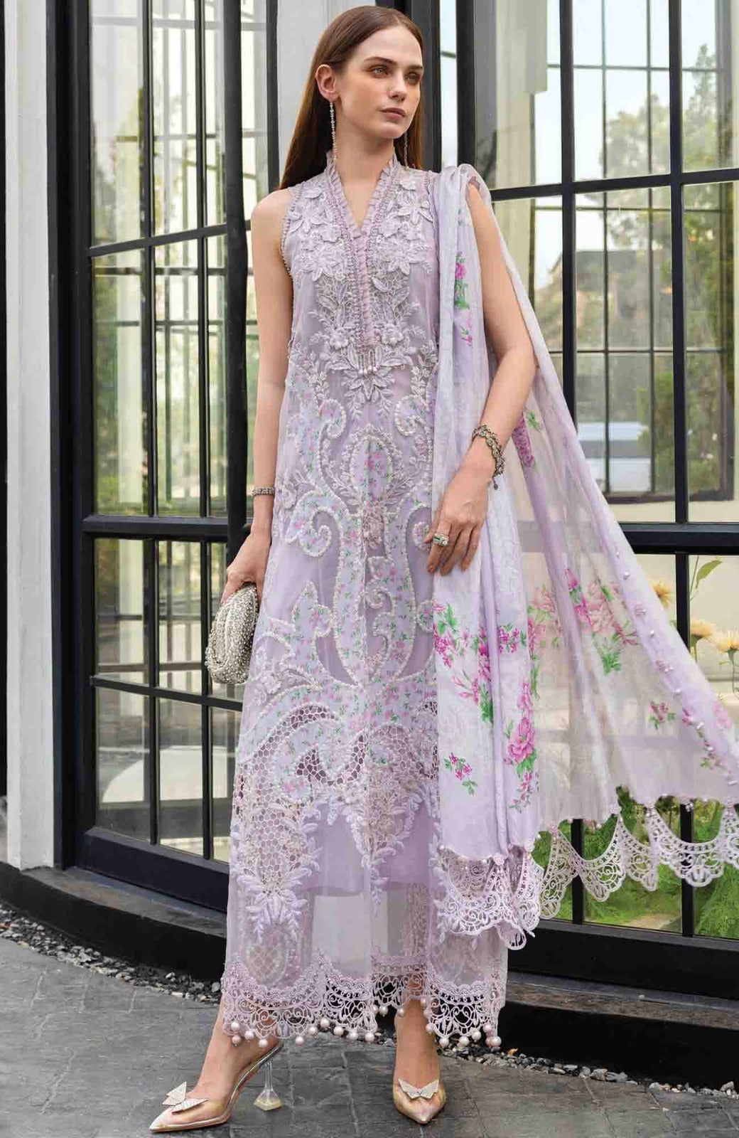 Luxury Lawn Eid II By Maria B Unstitched Lawn Embroidered 3 Piece Suit - MBEDIILXL-12- Summer Collection