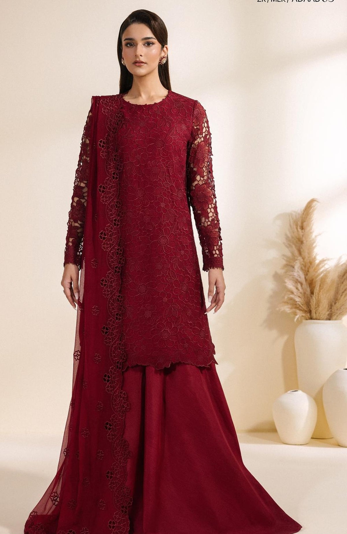 Meraki by Zarif Unstitched Chiffon Embroidered  3 Piece Suit - ZRFMRK03-ADAAB  - Festive Collection
