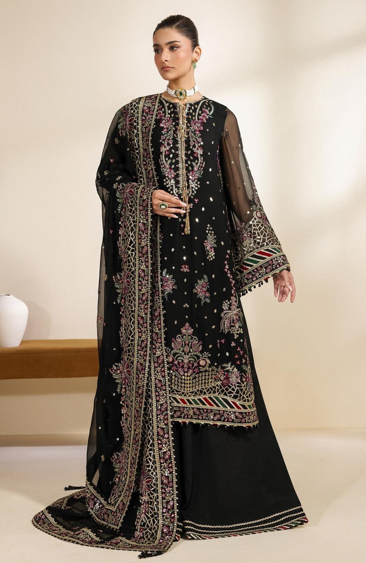 Meraki by Zarif Unstitched Chiffon Embroidered  3 Piece Suit - ZRFMRK02-MEHSKI  - Festive Collection