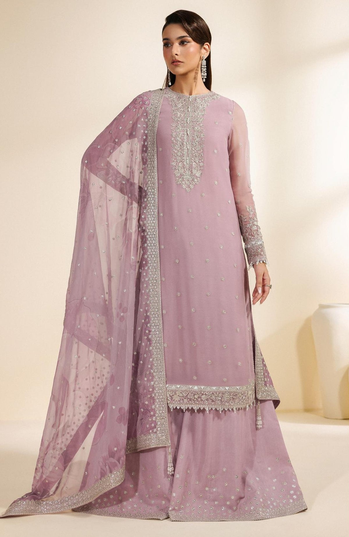 Meraki by Zarif Unstitched Chiffon Embroidered  3 Piece Suit - ZRFMRK04-NAHLA  - Festive Collection