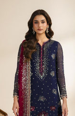 Meraki by Zarif Unstitched Chiffon Embroidered  3 Piece Suit - ZRFMRK10-SABLE  - Festive Collection