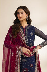 Meraki by Zarif Unstitched Chiffon Embroidered  3 Piece Suit - ZRFMRK10-SABLE  - Festive Collection