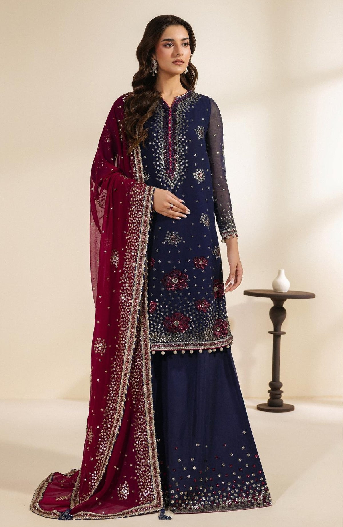Meraki by Zarif Unstitched Chiffon Embroidered  3 Piece Suit - ZRFMRK10-SABLE  - Festive Collection