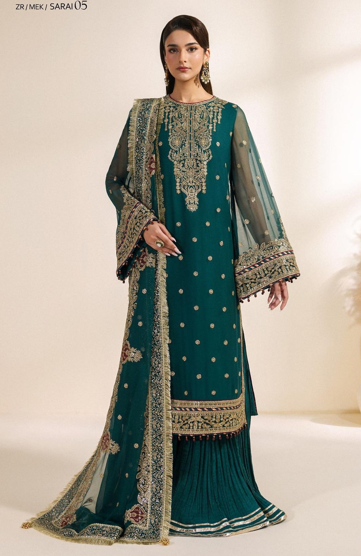 Meraki by Zarif Unstitched Chiffon Embroidered  3 Piece Suit - ZRFMRK05-SARAI  - Festive Collection