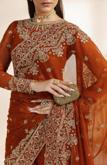 Meraki by Zarif Unstitched Chiffon Embroidered  3 Piece Suit - ZRFMRK07-SAWAN  - Festive Collection