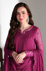 Ensembles By Azure Unstitched Chiffon Embroidered 3 Piece Suit - AZRENSM7- ZINNIA - Festive Collection