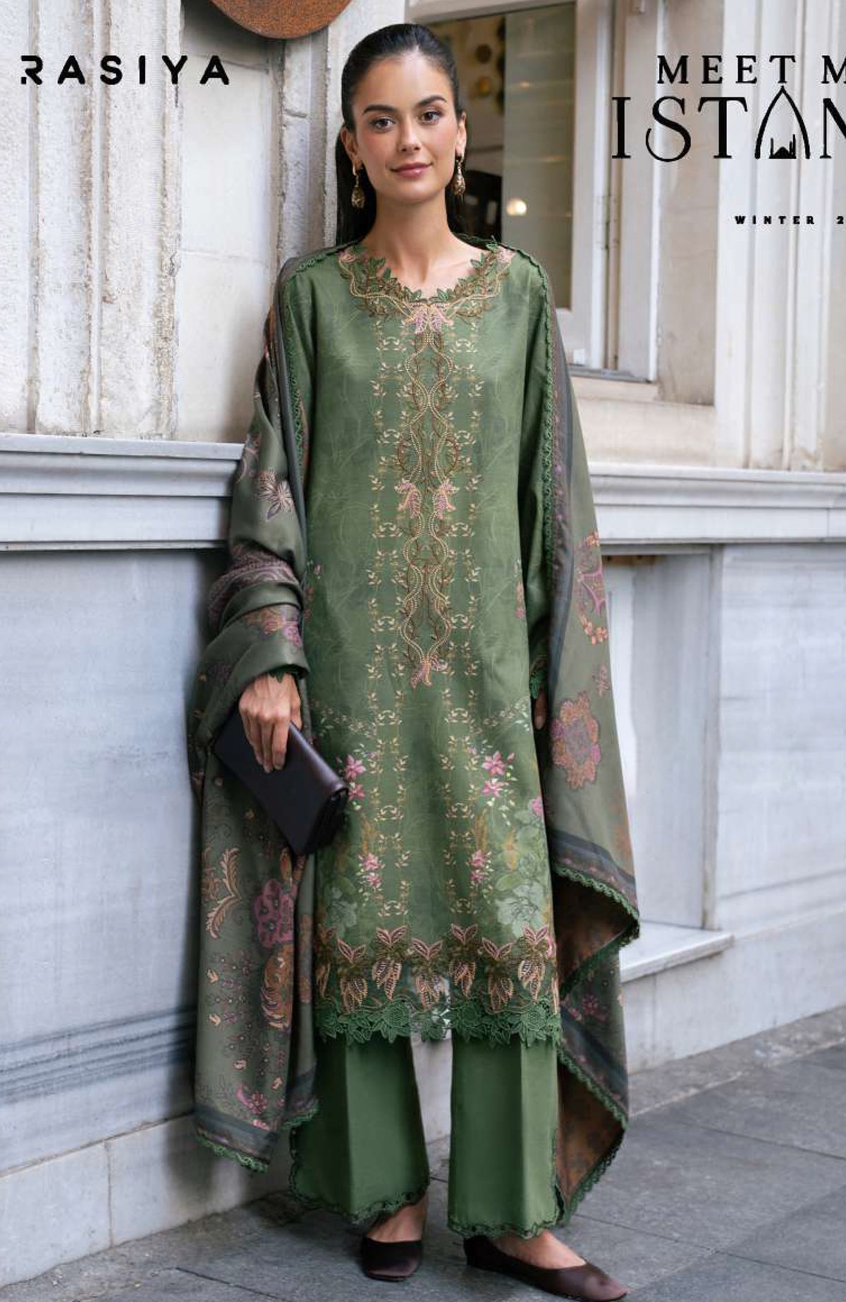 Meet Me in Istanbul By Rangrasiya Unstitched Embroidered Khaddar 3 Piece Suit - RRMIKHDW-AMBER- Winter Collection