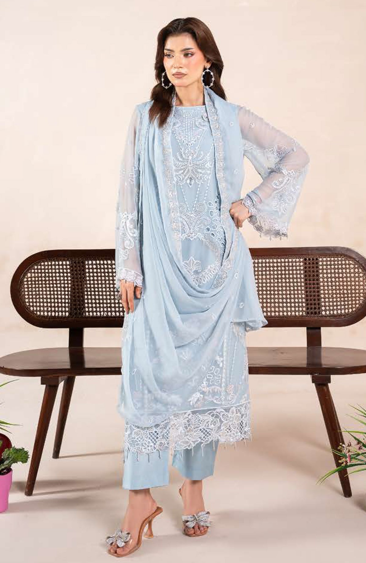 Anaya Noor by Zebtan Unstitched Chiffon Embroidered 3 Piece Suit  ZBNARA-05- Festive Collection