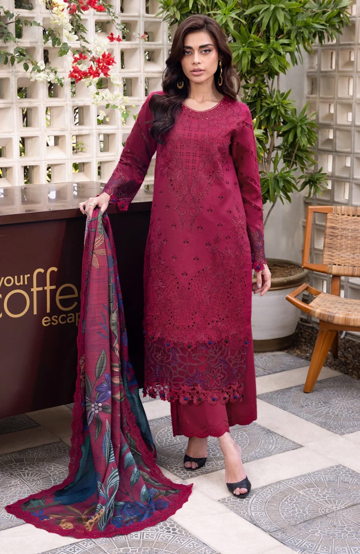 Carnation Luxury Festive Edit By Rangrasiya Unstitched Lawn Embroidered 3 Piece -RRCRE25L07- Aria - Summer Collection