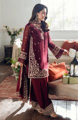 LUXE By Azure Embroidered Khadi Net 3 Piece Unstitched Suit-AZRLUXKHN25L-Berry Dusk- Summer Collection