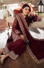 LUXE By Azure Embroidered Khadi Net 3 Piece Unstitched Suit-AZRLUXKHN25L-Berry Dusk- Summer Collection