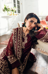 LUXE By Azure Embroidered Khadi Net 3 Piece Unstitched Suit-AZRLUXKHN25L-Berry Dusk- Summer Collection