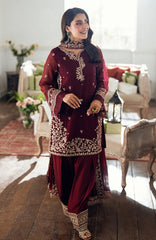 LUXE By Azure Embroidered Khadi Net 3 Piece Unstitched Suit-AZRLUXKHN25L-Berry Dusk- Summer Collection
