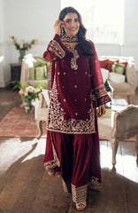 LUXE By Azure Embroidered Khadi Net 3 Piece Unstitched Suit-AZRLUXKHN25L-Berry Dusk- Summer Collection