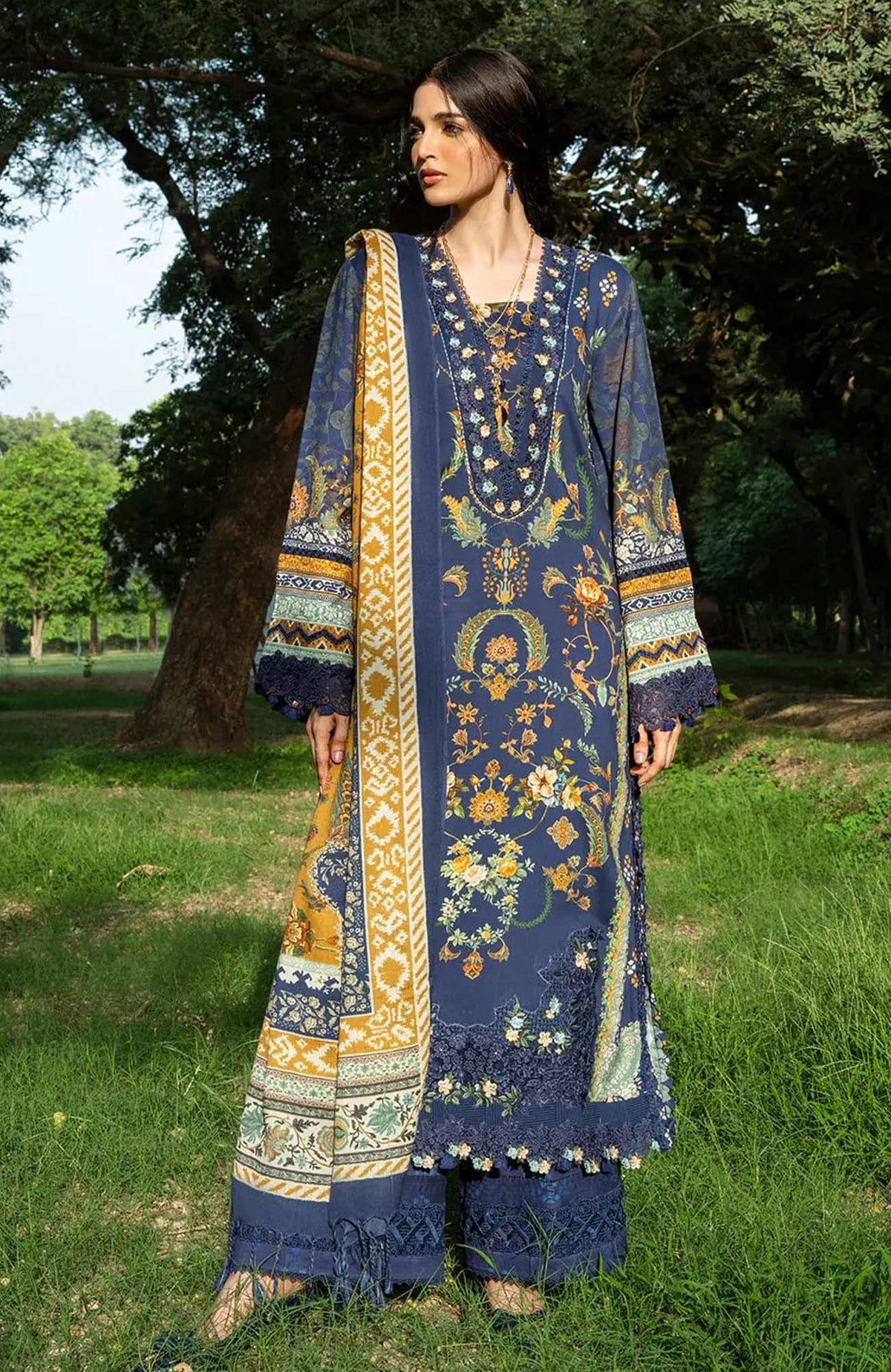 Wilderness by Elaf Unstitched Embroidered Pashmina Shawl  3 Piece Suit ELFWLDW- 3A- BLUES- Winter Collection