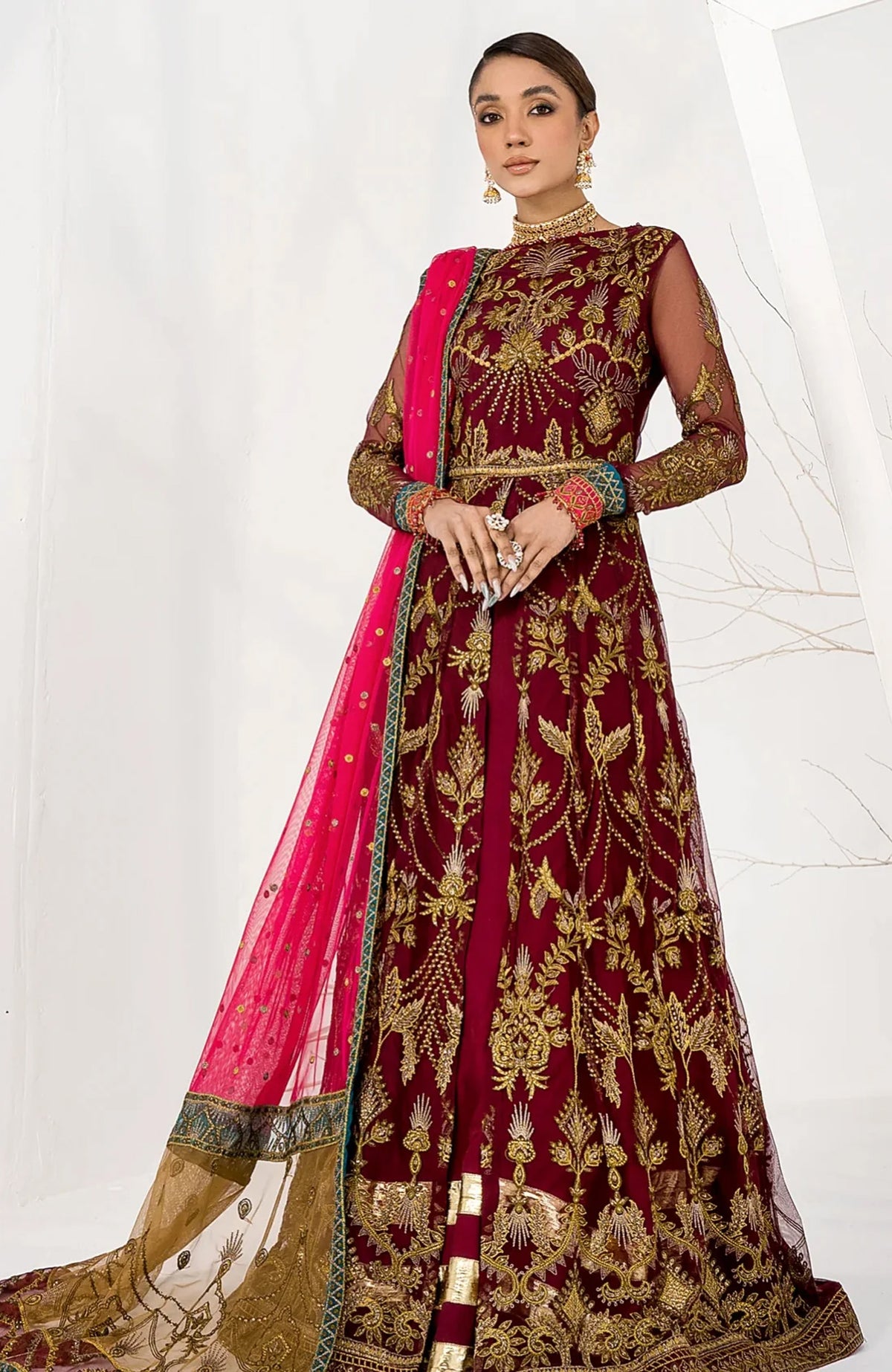 LA Celeste By Zarif Unstitched Embroidered 3 Piece - ZRFLCLS4- BURNT ROSE- Formal Collection