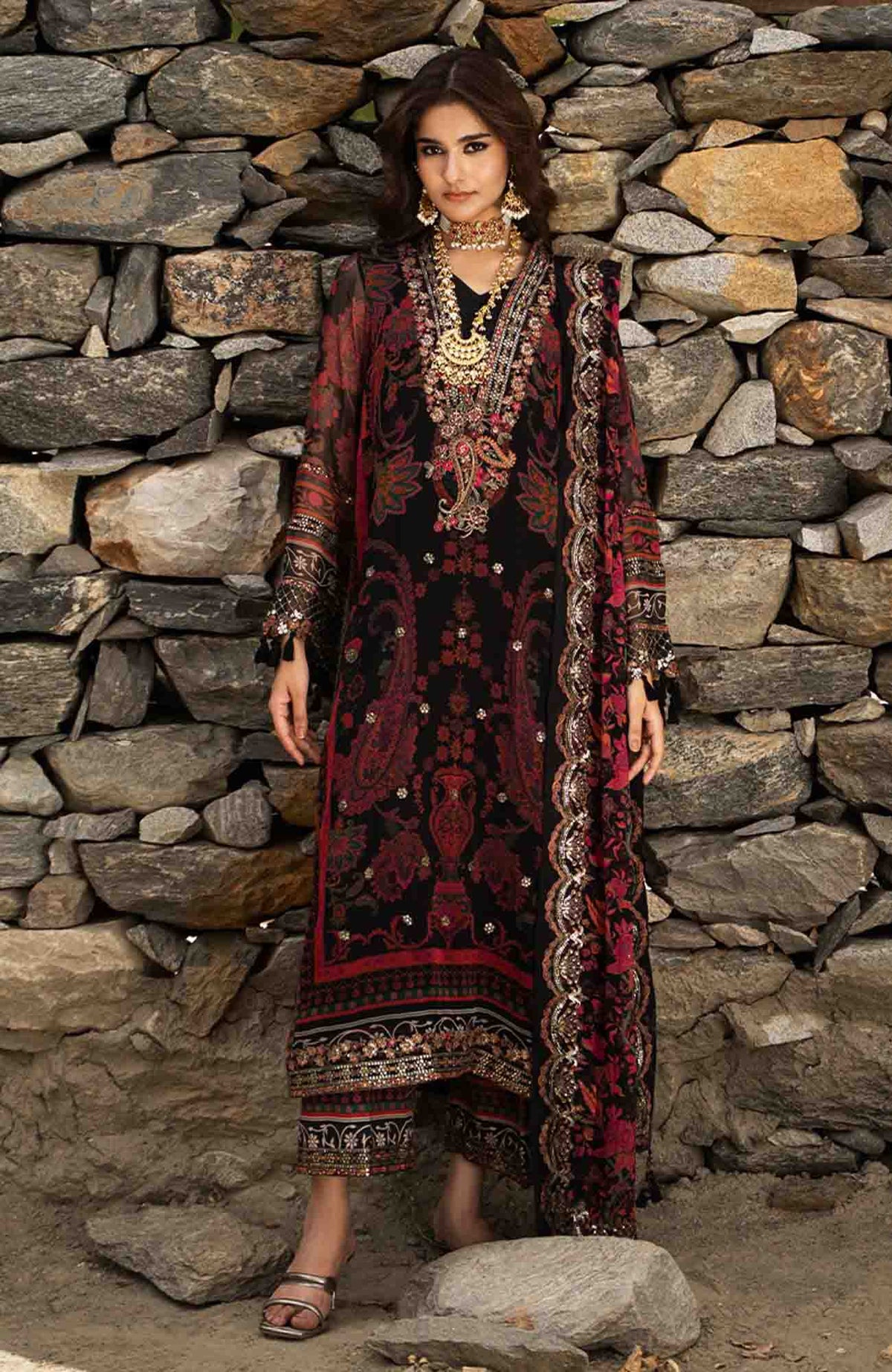 Vasal Vol II  by Charizma Unstitched Embroidered Chiffon 4 Piece Suit- CHZVSL-16 - Festive Collection