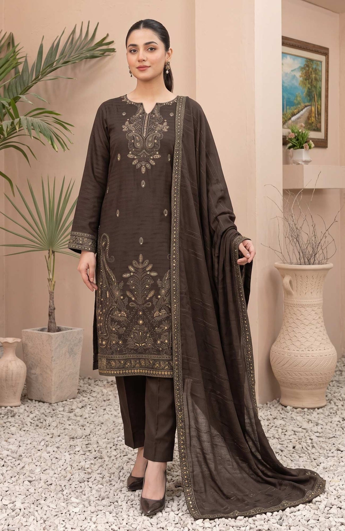 Meena  By Tawakkal Unstitched Embroidered Dhanak 3 Piece Suit - TWLMNA-01- Winter Collection