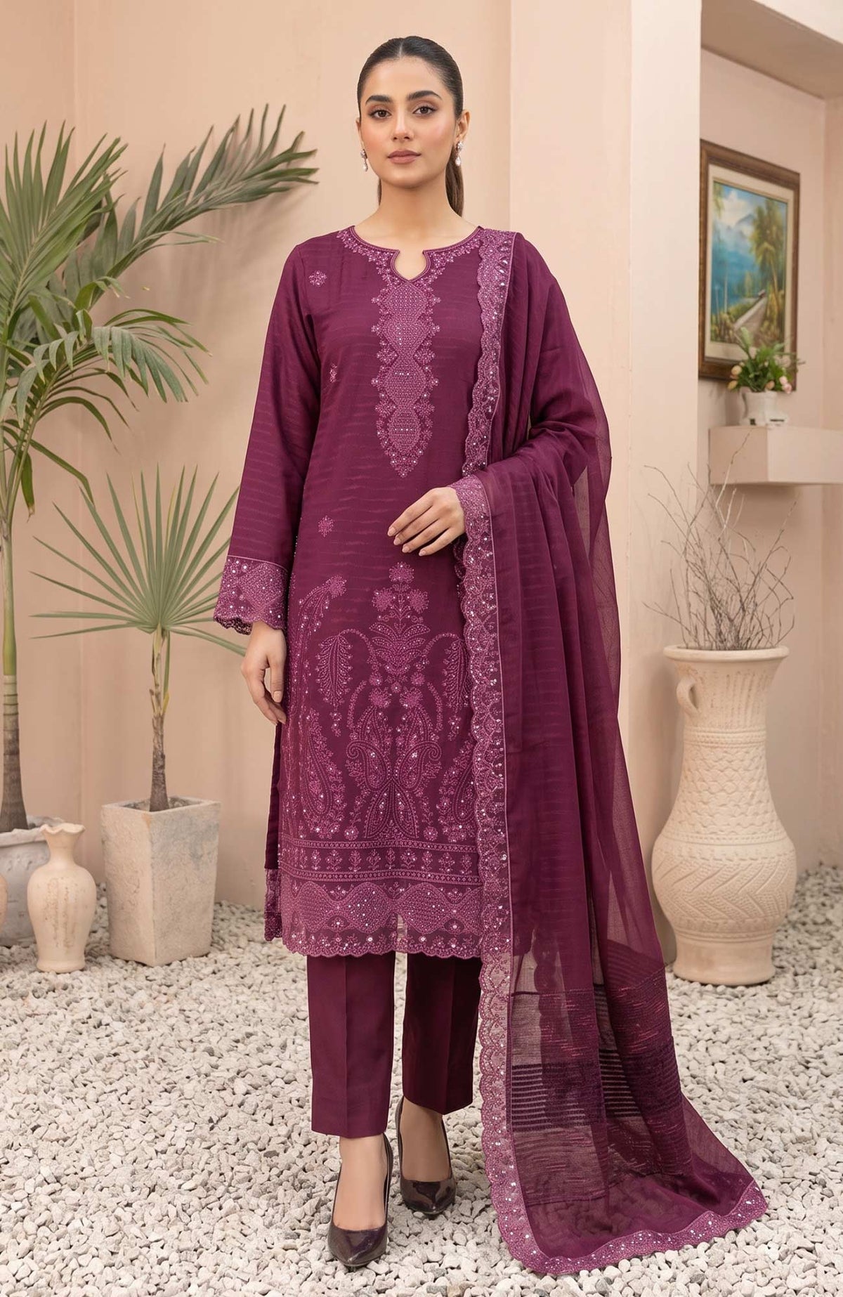Meena  By Tawakkal Unstitched Embroidered Dhanak 3 Piece Suit - TWLMNA-05- Winter Collection
