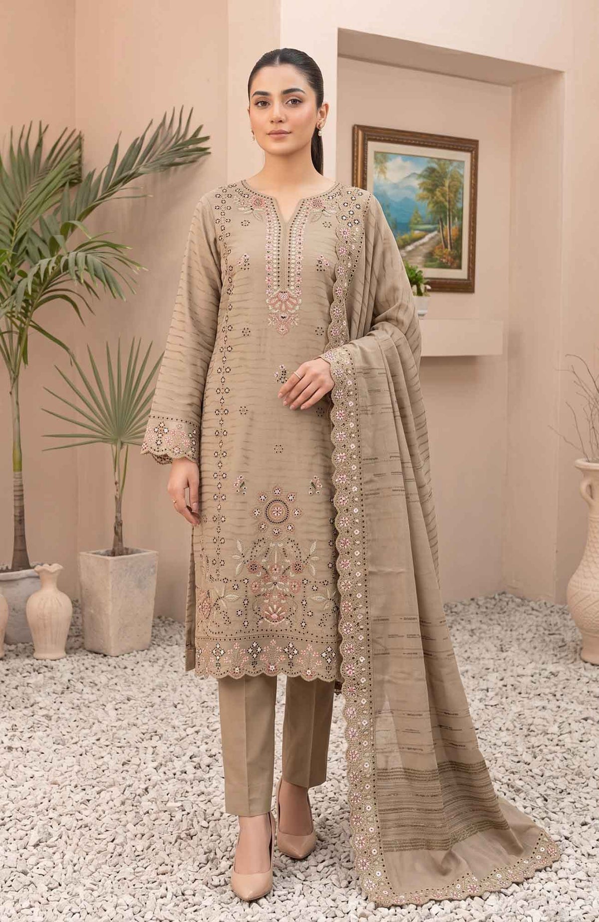 Meena  By Tawakkal Unstitched Embroidered Dhanak 3 Piece Suit - TWLMNA-06- Winter Collection