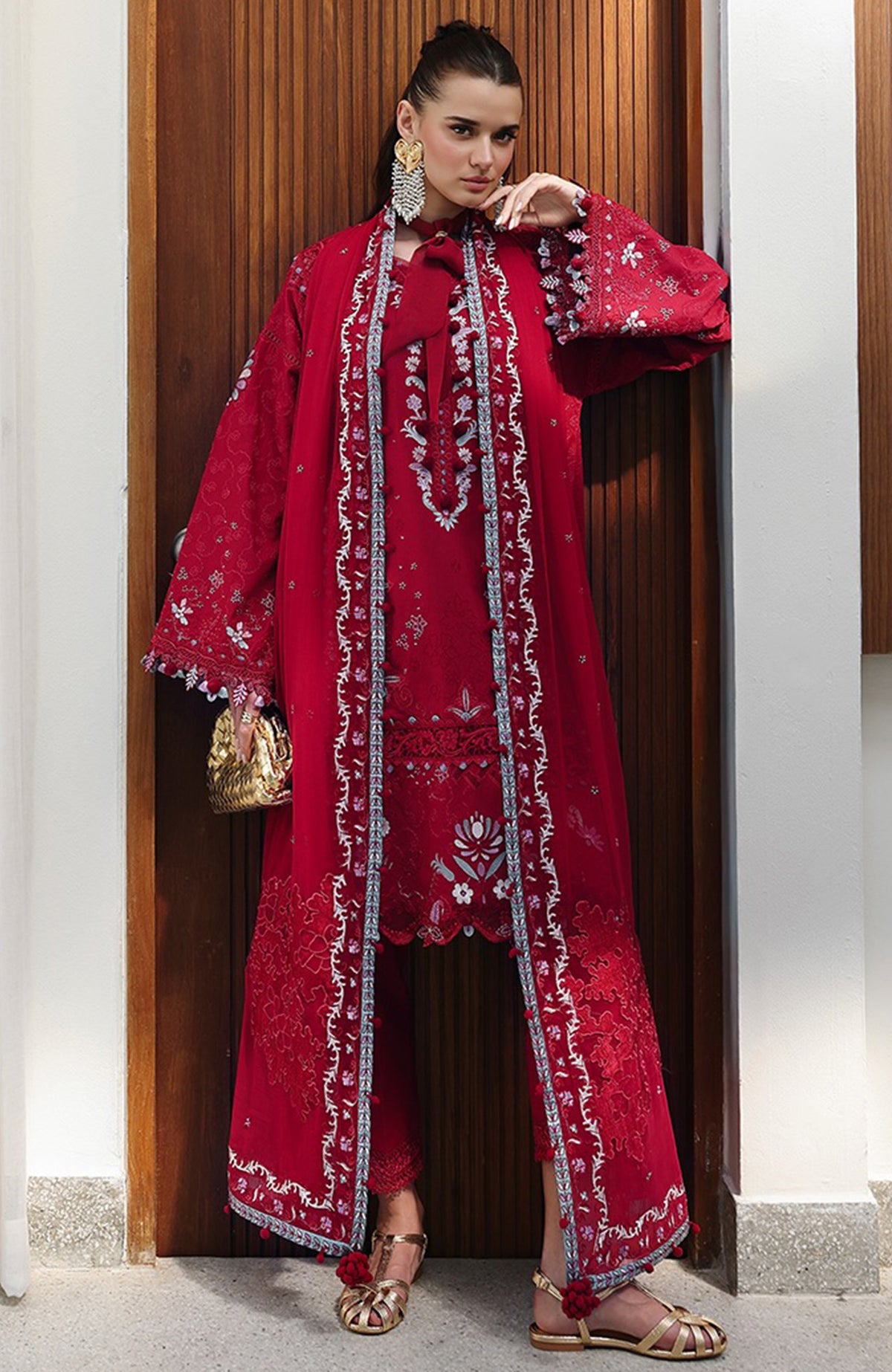 Chikankari By Qalamkar Unstitched Lawn Embroidered 3 Piece Suit - QLMCKL-03- Ruby- Summer Collection