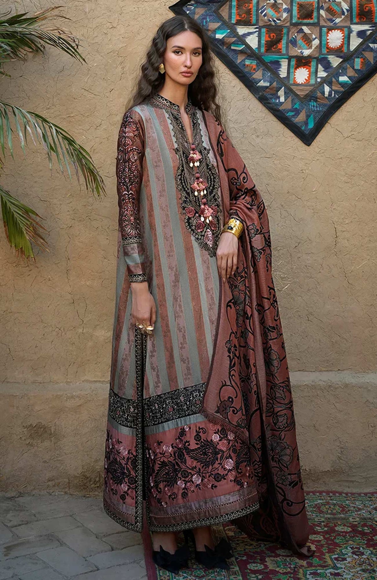 Broadway  Echoes of Registan By Mushq  Unstitched Embroidered Jacquard 3 Piece Suit -MSQBDWY- DESERT DUSK- Winter Collection