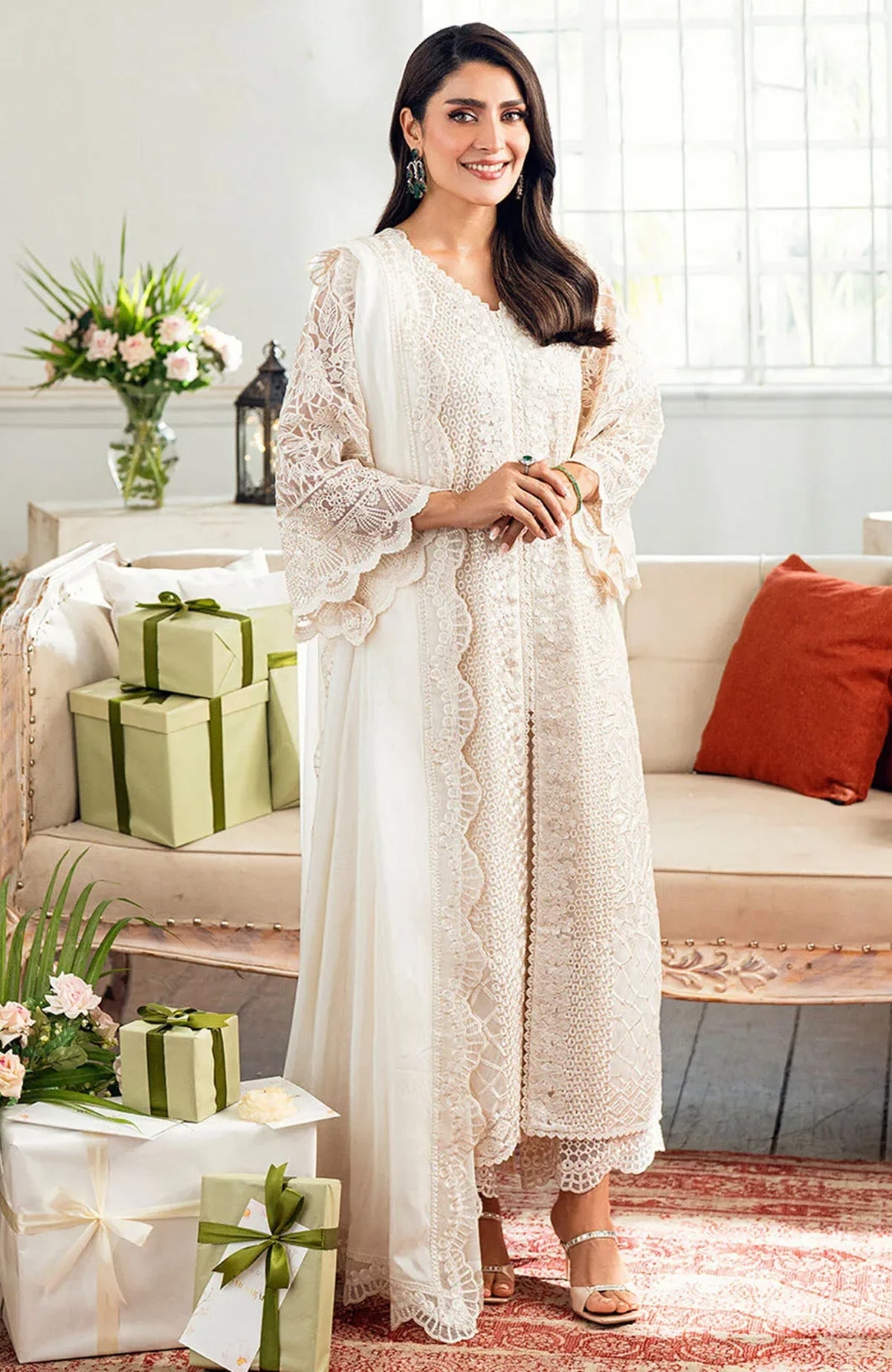 Luxè By Azure Embroidered Chiffon 3 Piece Unstitched Suit-AZRLUX25L-ETHEREAL PEARL- Summer Collection