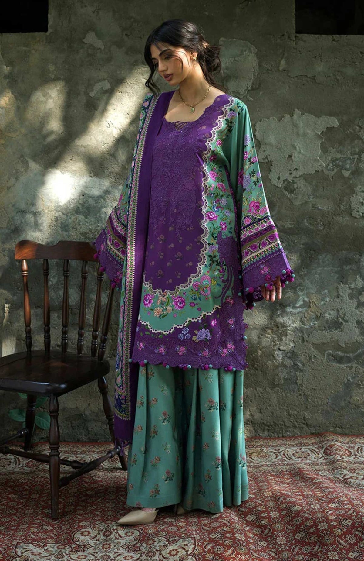 Wilderness by Elaf Unstitched Embroidered Pashmina Shawl  3 Piece Suit ELFWLDW- 6A- HEATHER- Winter Collection