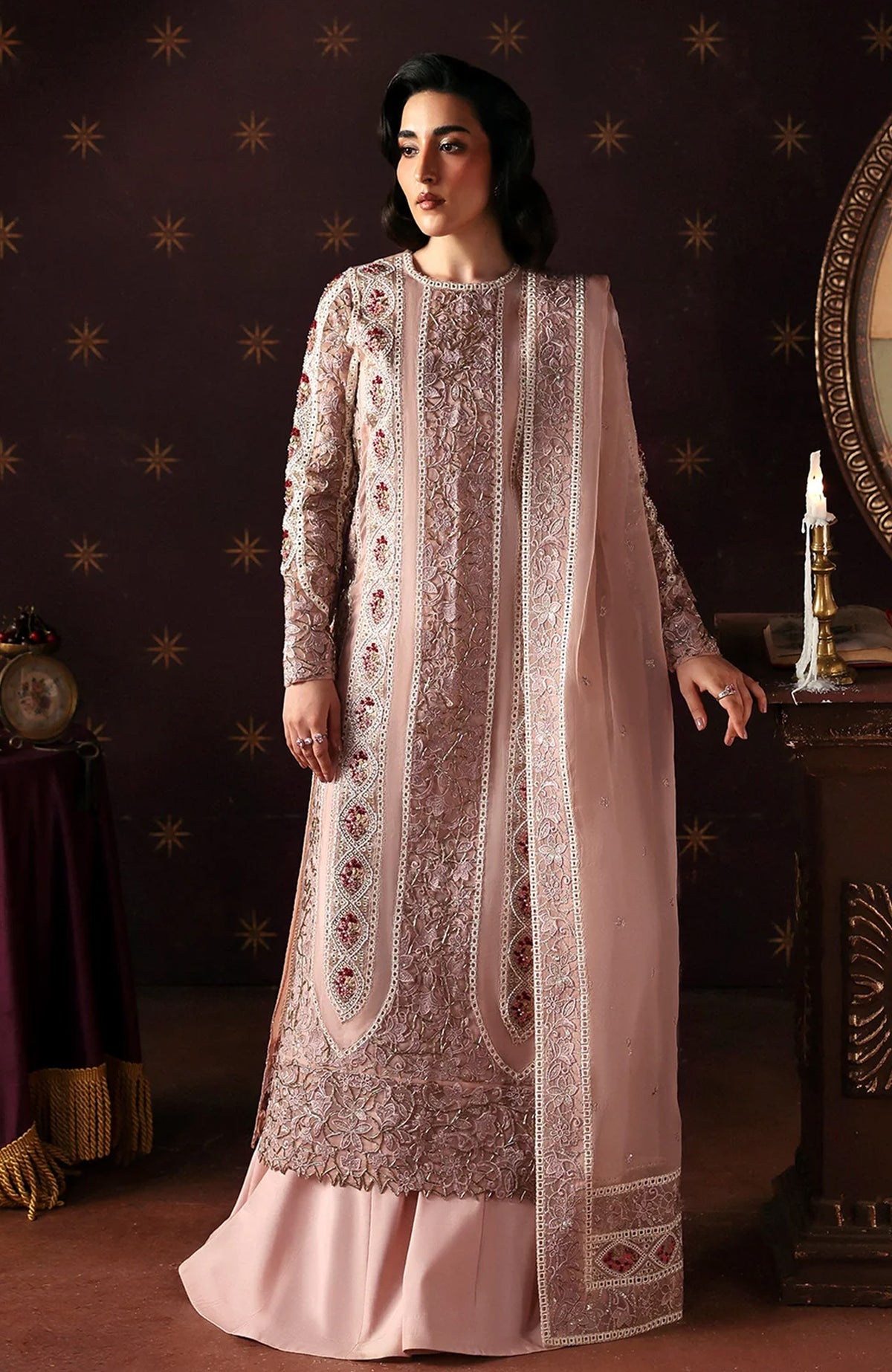 La Fuschia By Afrozeh Unstitched Embroidred Organza 3 Piece Suit  - AFRLAF - Hermit - Formal Collection