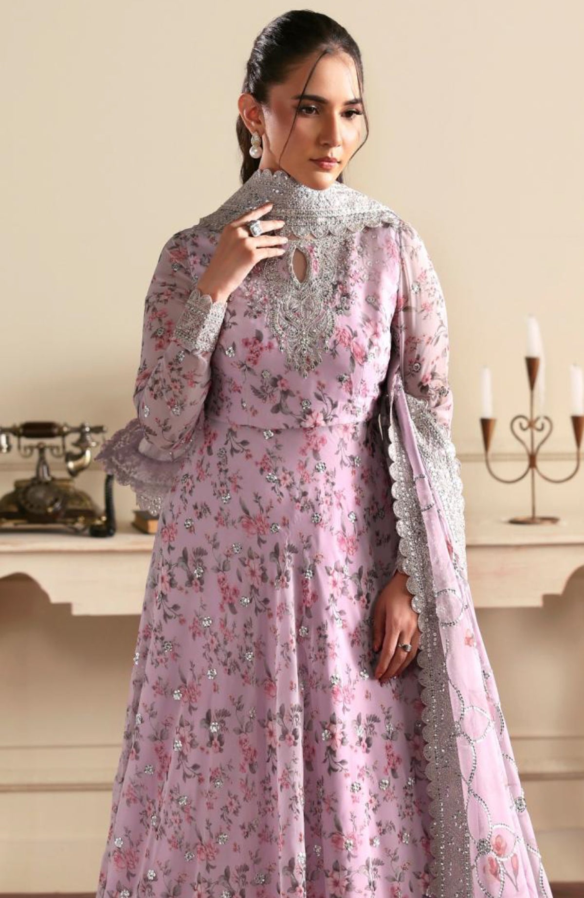 Siraya by Zarif Unstitched Embroidered Chiffon 3 Piece Suit - ZRFSRYF-09-HINAA- Wedding Collection